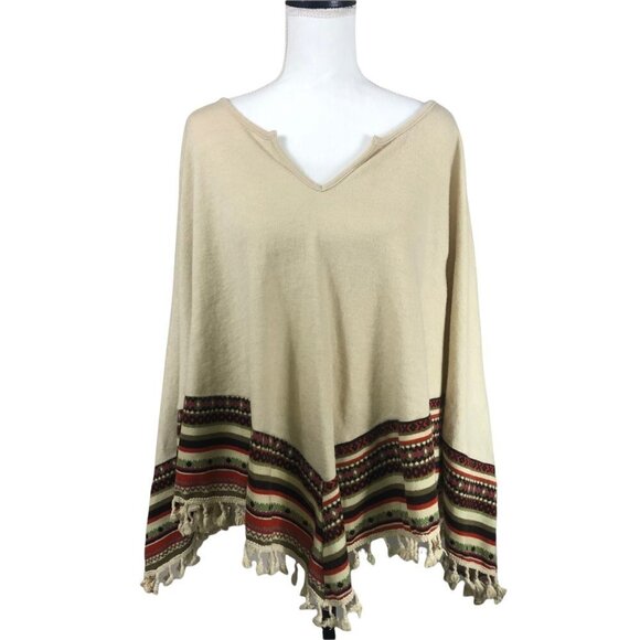 entro Sweaters - 𝅺ENTRO Ponch Light Brown Stripes Tassels Boho Bohemian size Small